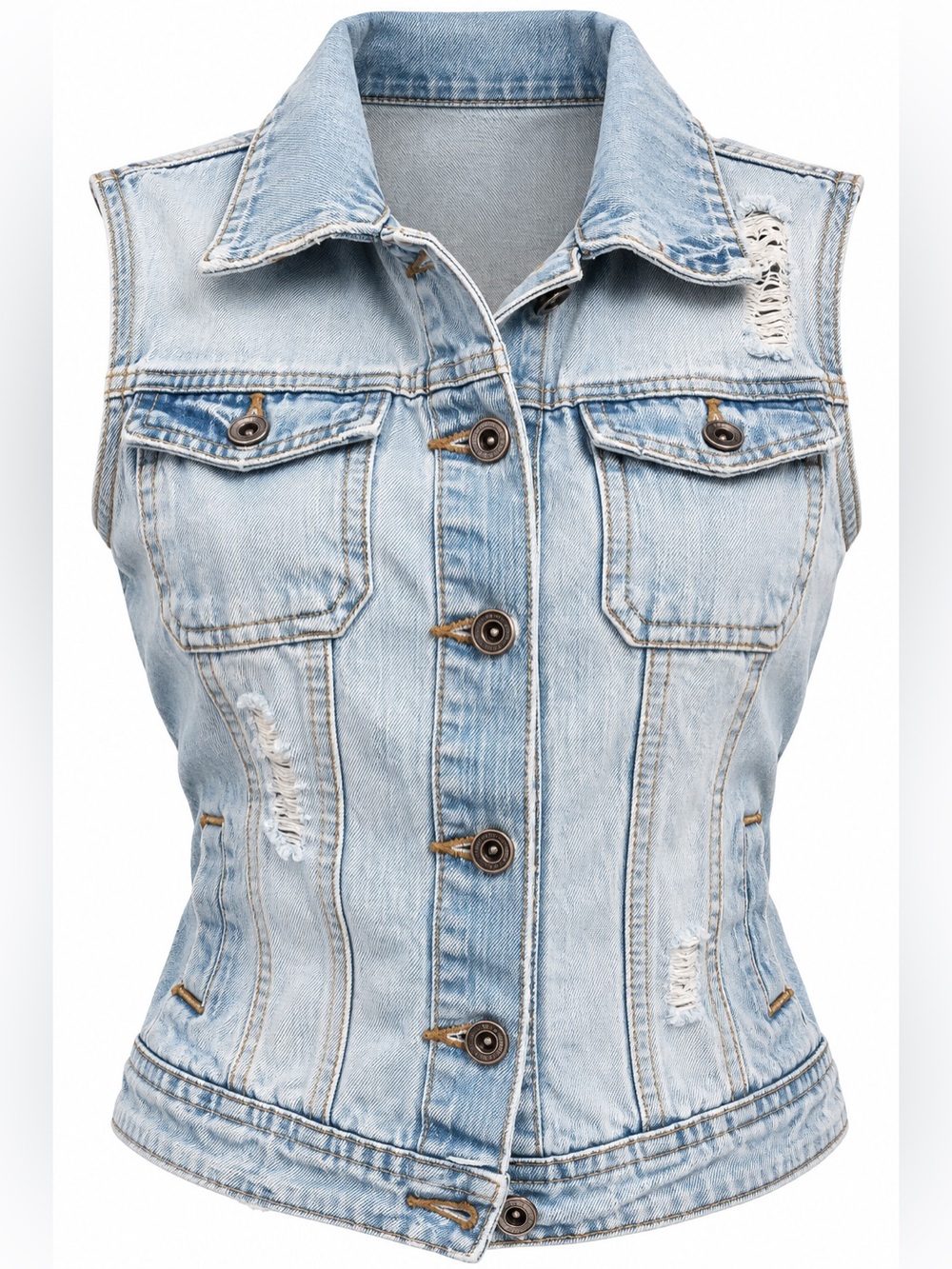 Ci Sono Distressed Light Wash Denim Vest Sleeveless Jean Jacket Size M